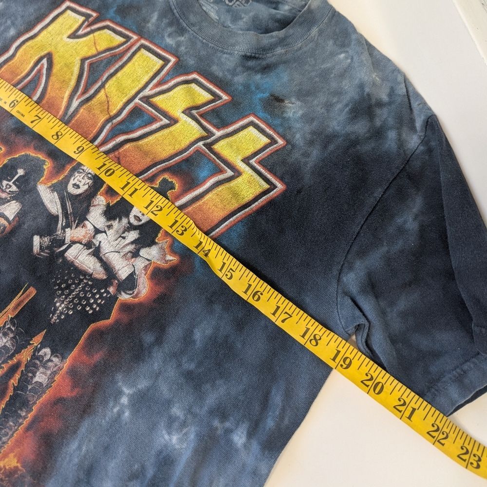 Liquid Blue Kiss Band Tee Small Y2K Ricker Chick 90 Tie Dye Gray Blue Relaxed - Picture 5 of 11